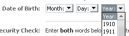 Date of birth field in Facebook registering form